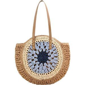 Round Straw Bag Handwoven Natural 02